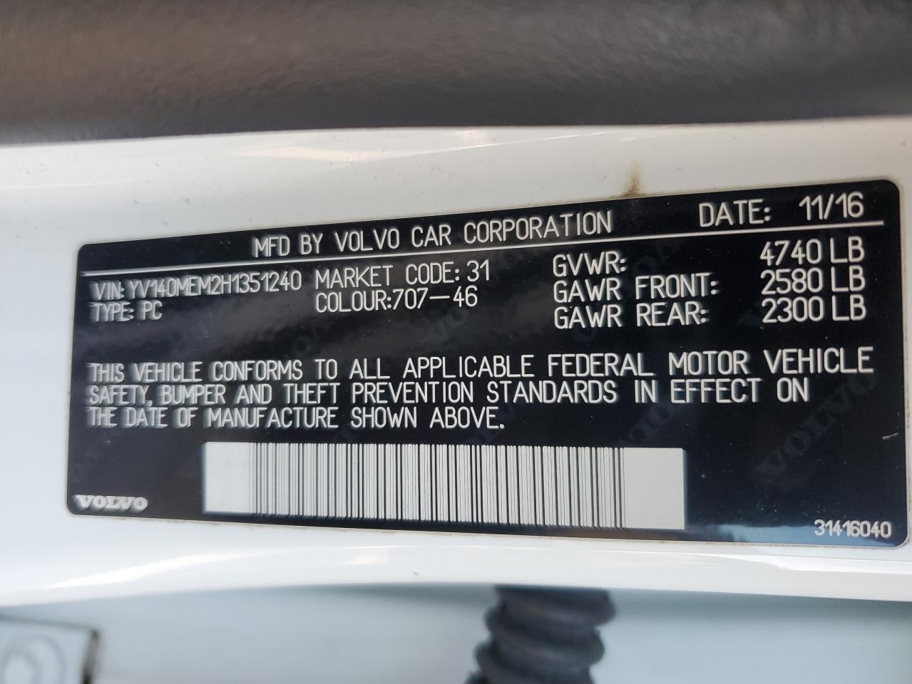 2017 Volvo V60 T5 Platinum VIN: YV140MEM2H1351240 Lot: 84871705