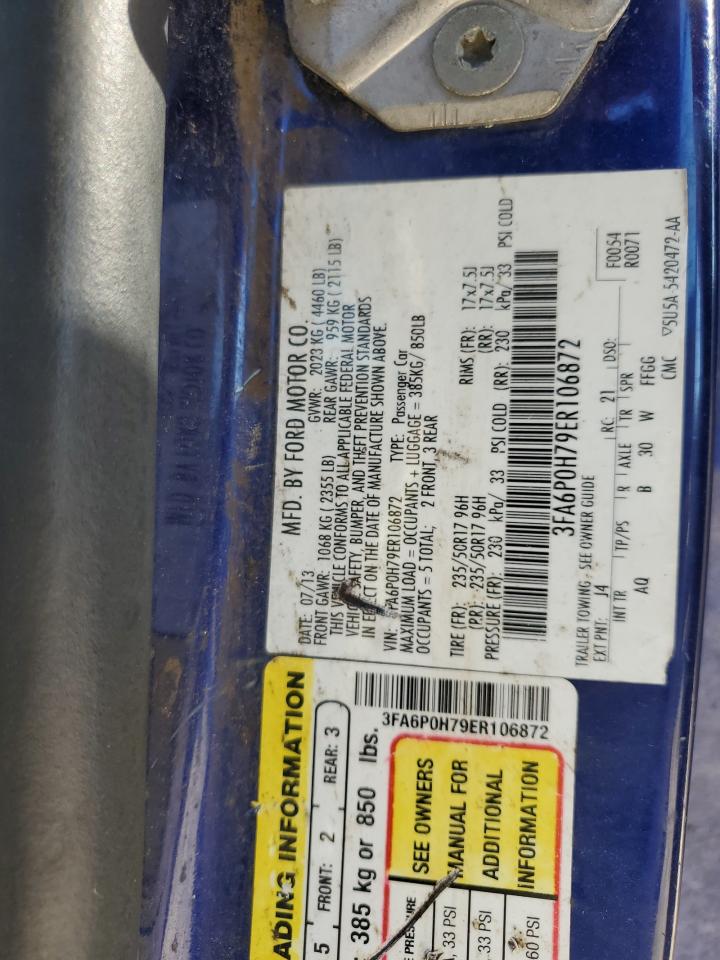 2014 Ford Fusion Se VIN: 3FA6P0H79ER106872 Lot: 82623435