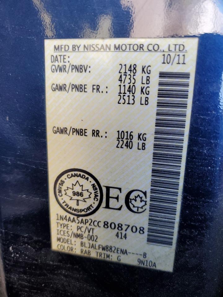 2012 Nissan Maxima S VIN: 1N4AA5AP2CC808708 Lot: 84367715