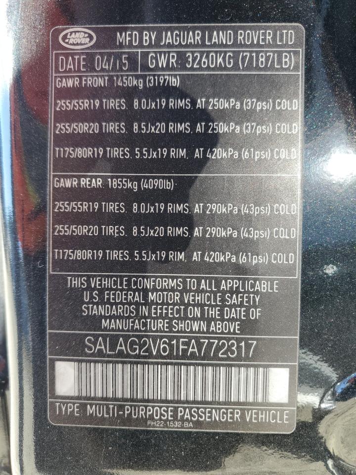 2015 Land Rover Lr4 Hse VIN: SALAG2V61FA772317 Lot: 82442335