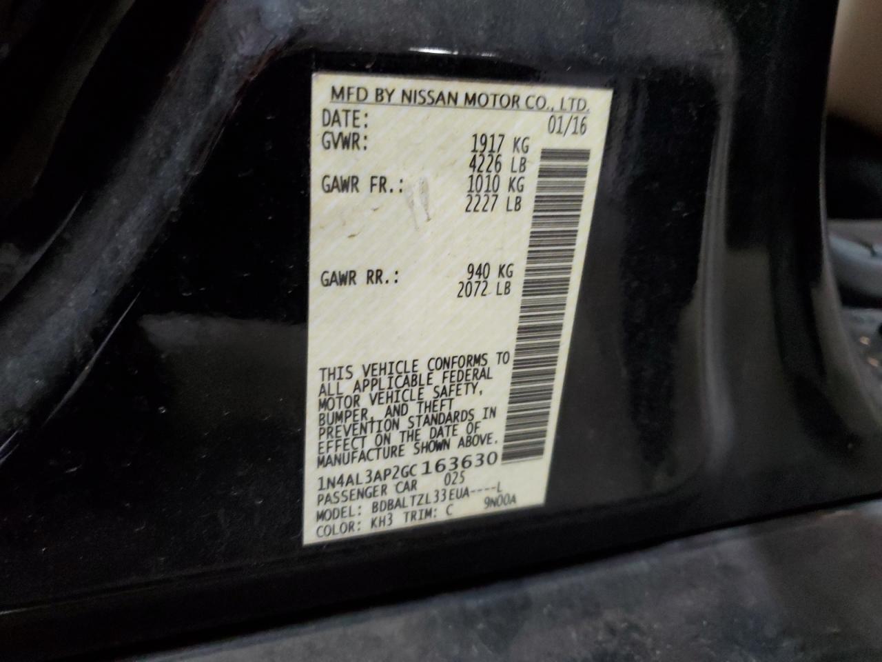 2016 Nissan Altima 2.5 VIN: 1N4AL3AP2GC163630 Lot: 86613755