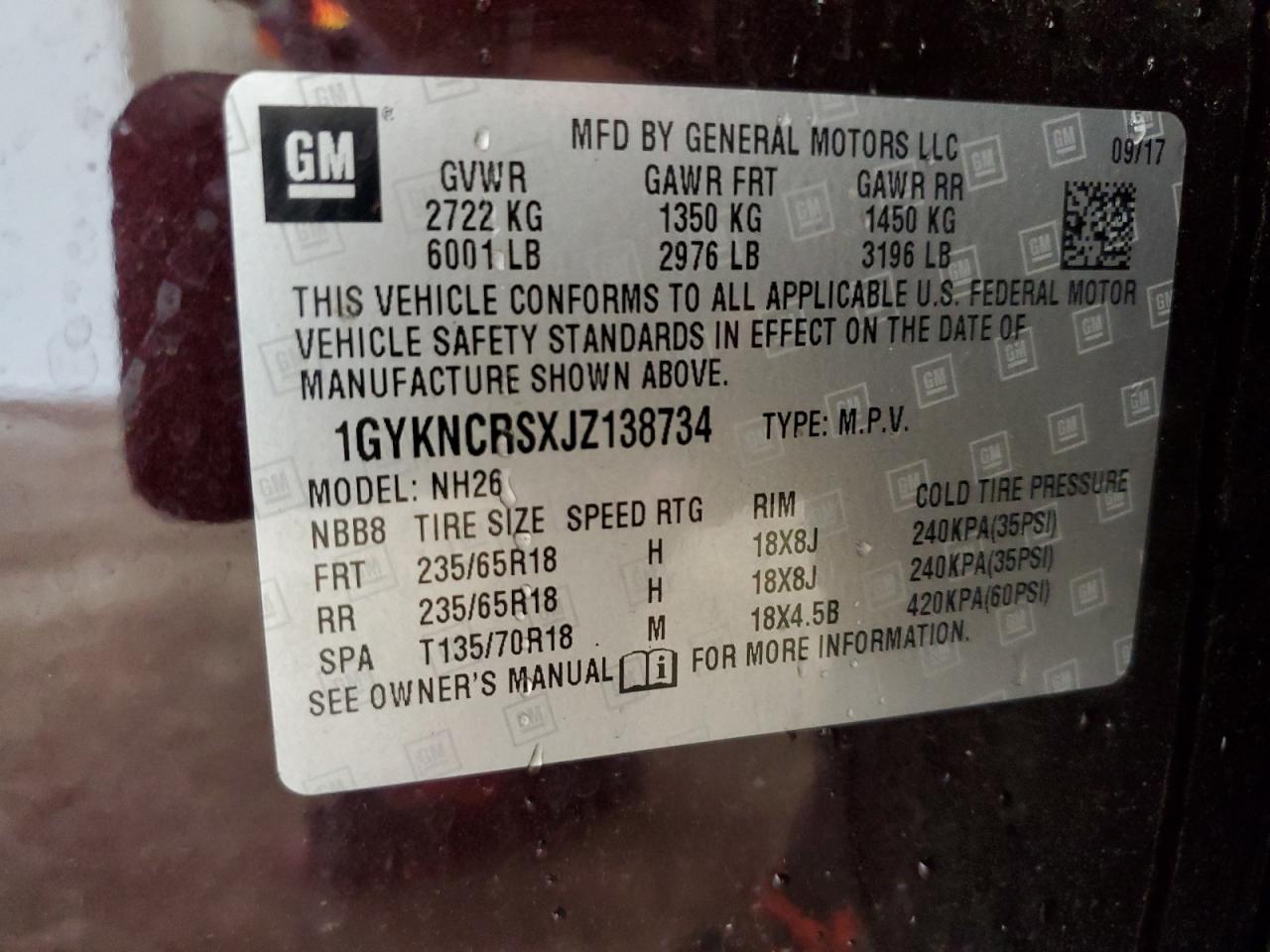 2018 Cadillac Xt5 Luxury VIN: 1GYKNCRSXJZ138734 Lot: 84871535