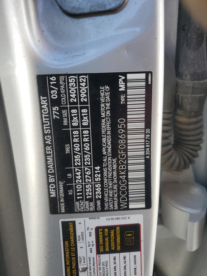 2016 Mercedes-Benz Glc 300 4Matic VIN: WDC0G4KB2GF086950 Lot: 86877195