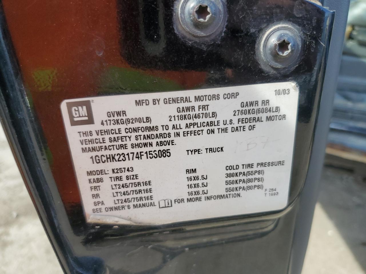 2004 Chevrolet Silverado K2500 Heavy Duty VIN: 1GCHK23174F153085 Lot: 86464905