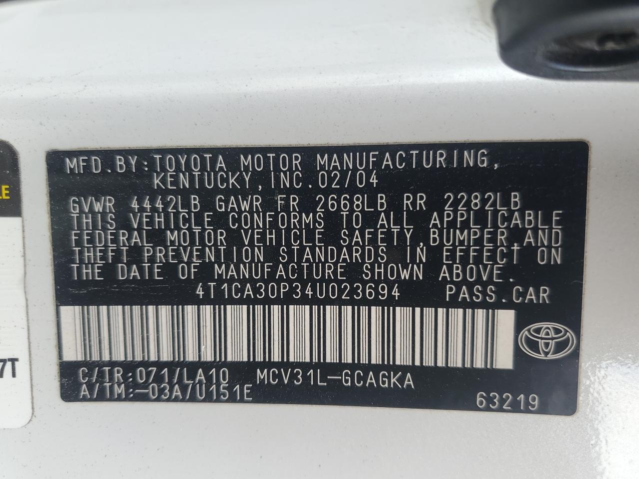 2004 Toyota Camry Solara Se VIN: 4T1CA30P34U023694 Lot: 82302355