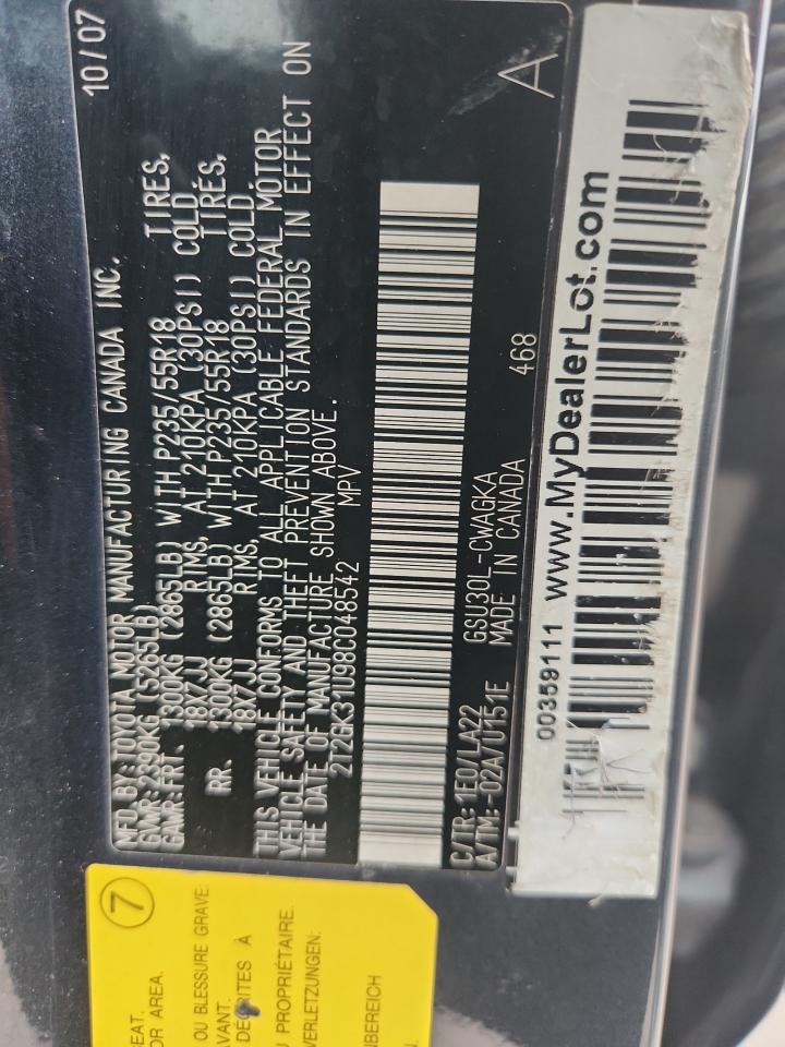 2008 Lexus Rx 350 VIN: 2T2GK31U98C048542 Lot: 89722245