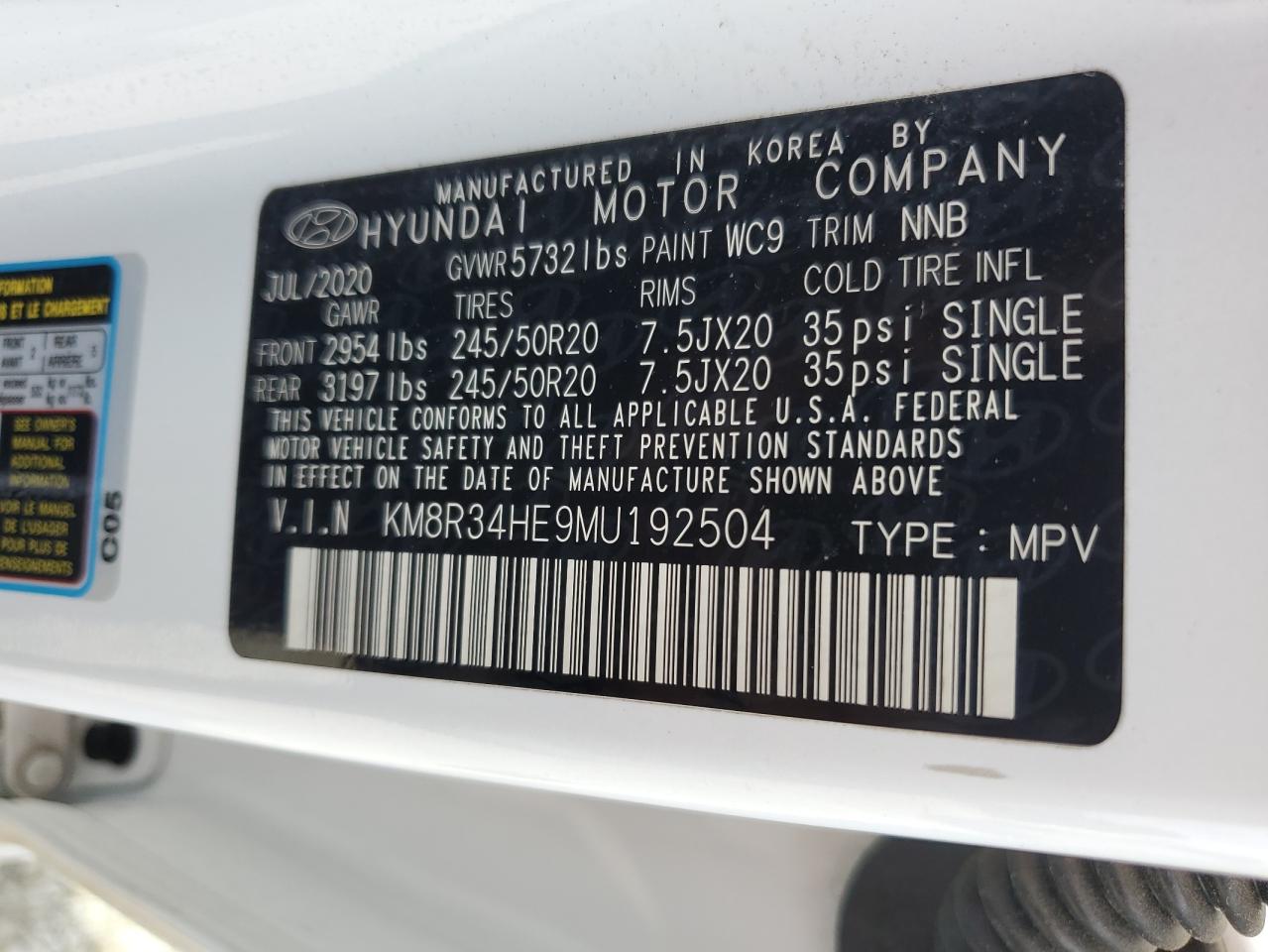 2021 Hyundai Palisade Sel VIN: KM8R34HE9MU192504 Lot: 85113865