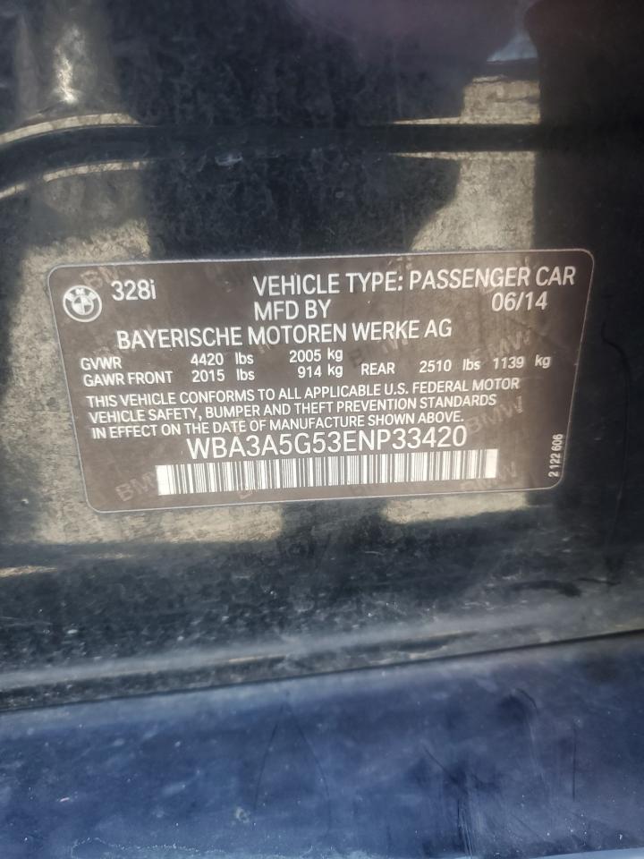 2014 BMW 328 I VIN: WBA3A5G53ENP33420 Lot: 85919485