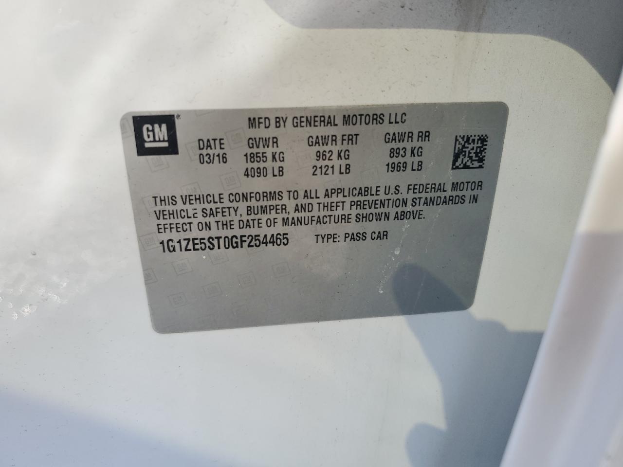 2016 Chevrolet Malibu Lt VIN: 1G1ZE5ST0GF254465 Lot: 85523985