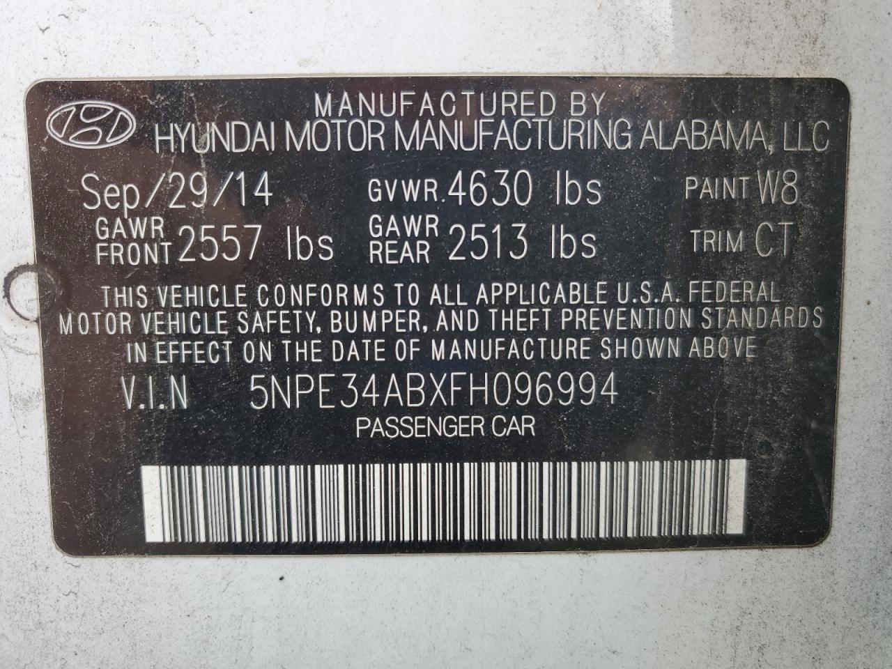 2015 Hyundai Sonata Sport VIN: 5NPE34ABXFH096994 Lot: 87055705