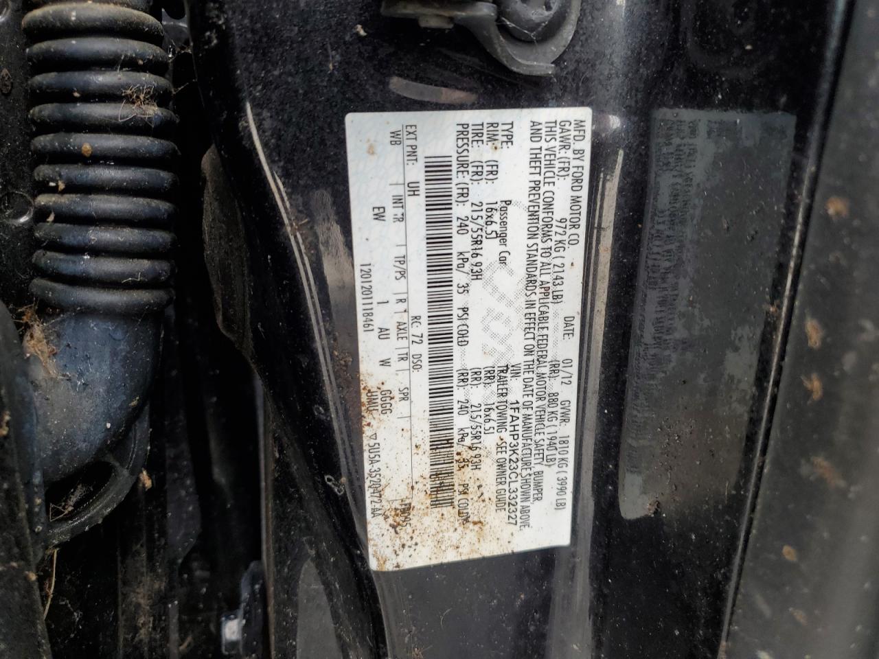 2012 Ford Focus Se VIN: 1FAHP3K23CL332327 Lot: 89907375