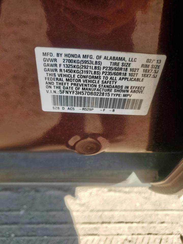 2013 Honda Pilot Exl VIN: 5FNYF3H57DB022815 Lot: 82445505