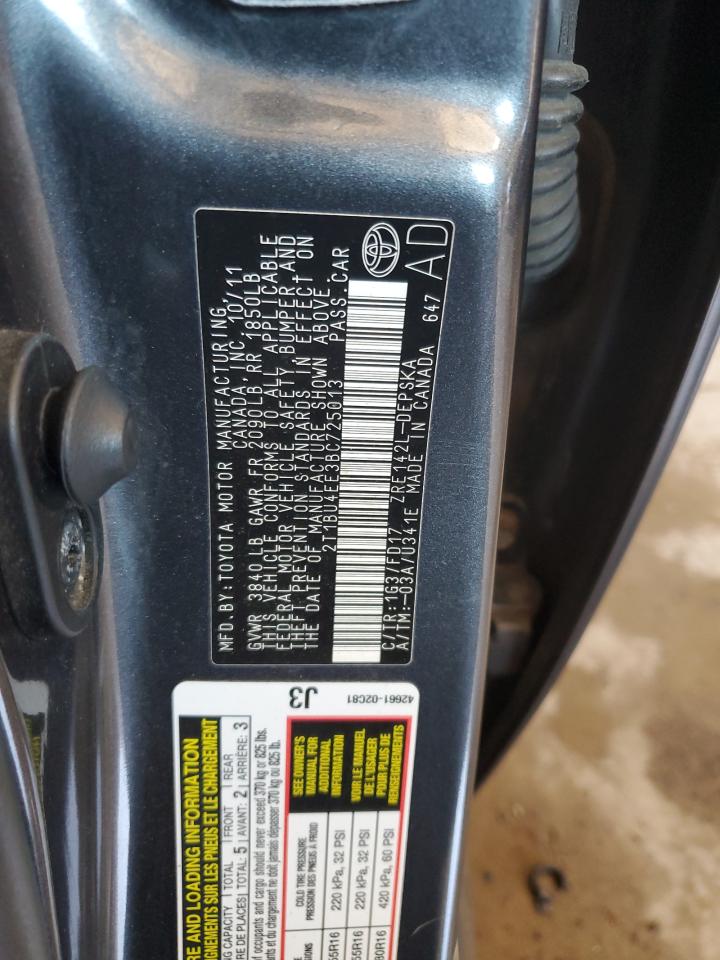 2011 Toyota Corolla Base VIN: 2T1BU4EE3BC725013 Lot: 84864895