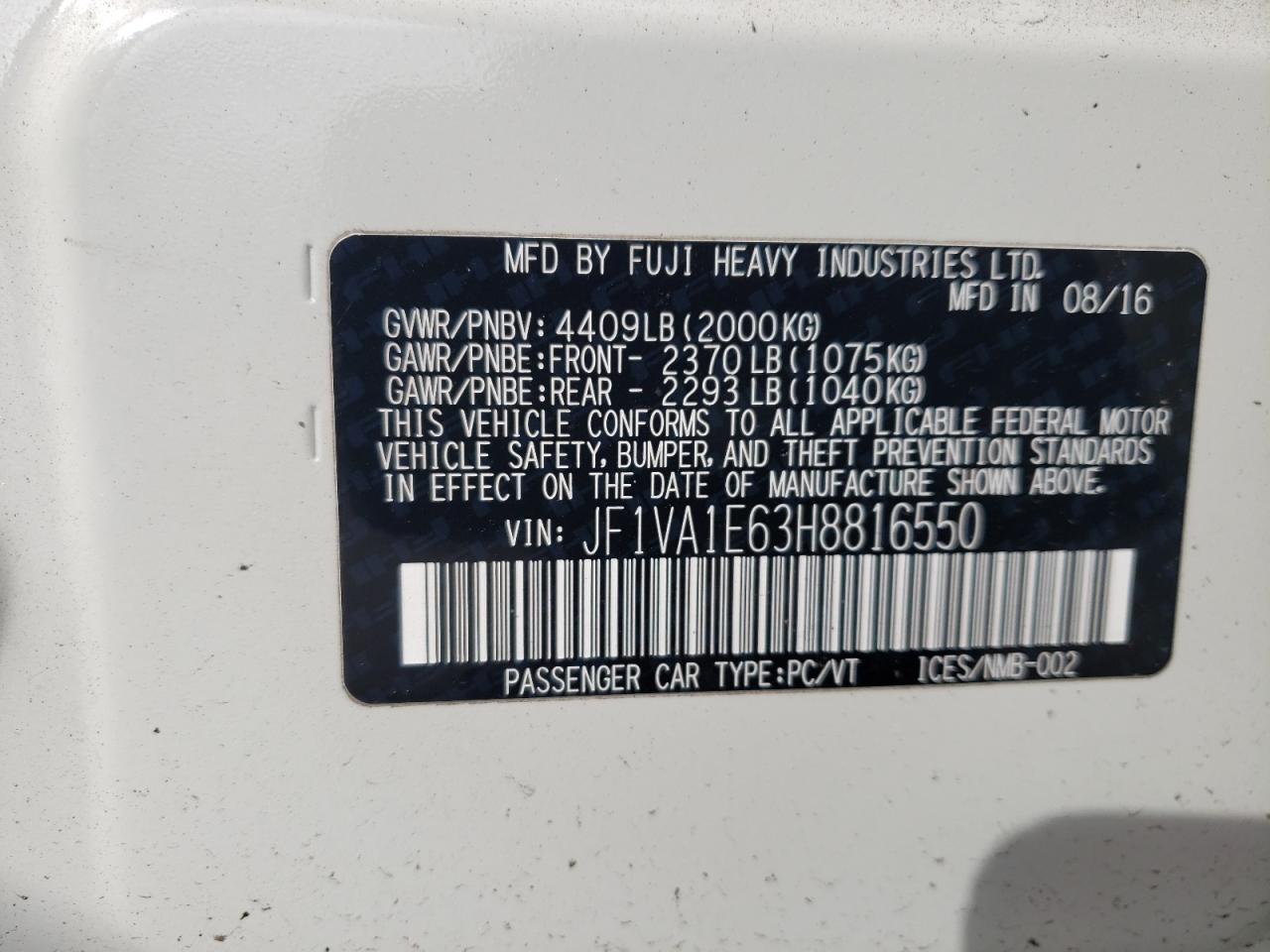 2017 Subaru Wrx Premium VIN: JF1VA1E63H8816550 Lot: 82199085