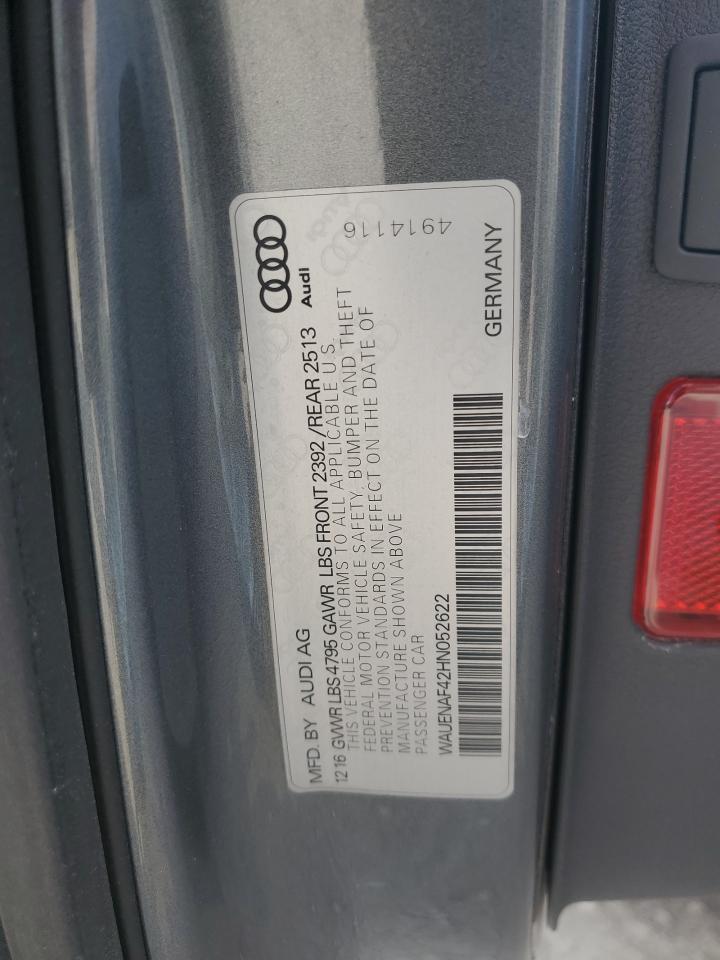 2017 Audi A4 Premium Plus VIN: WAUENAF42HN052622 Lot: 86999835