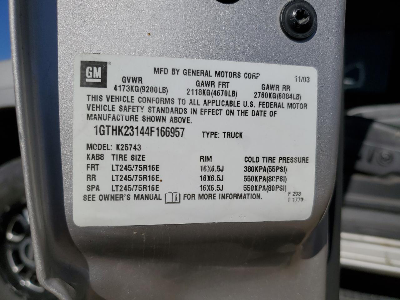 2004 GMC Sierra K2500 Heavy Duty VIN: 1GTHK23144F166957 Lot: 82698165