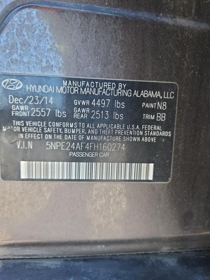 2015 Hyundai Sonata Se VIN: 5NPE24AF4FH160274 Lot: 86301005