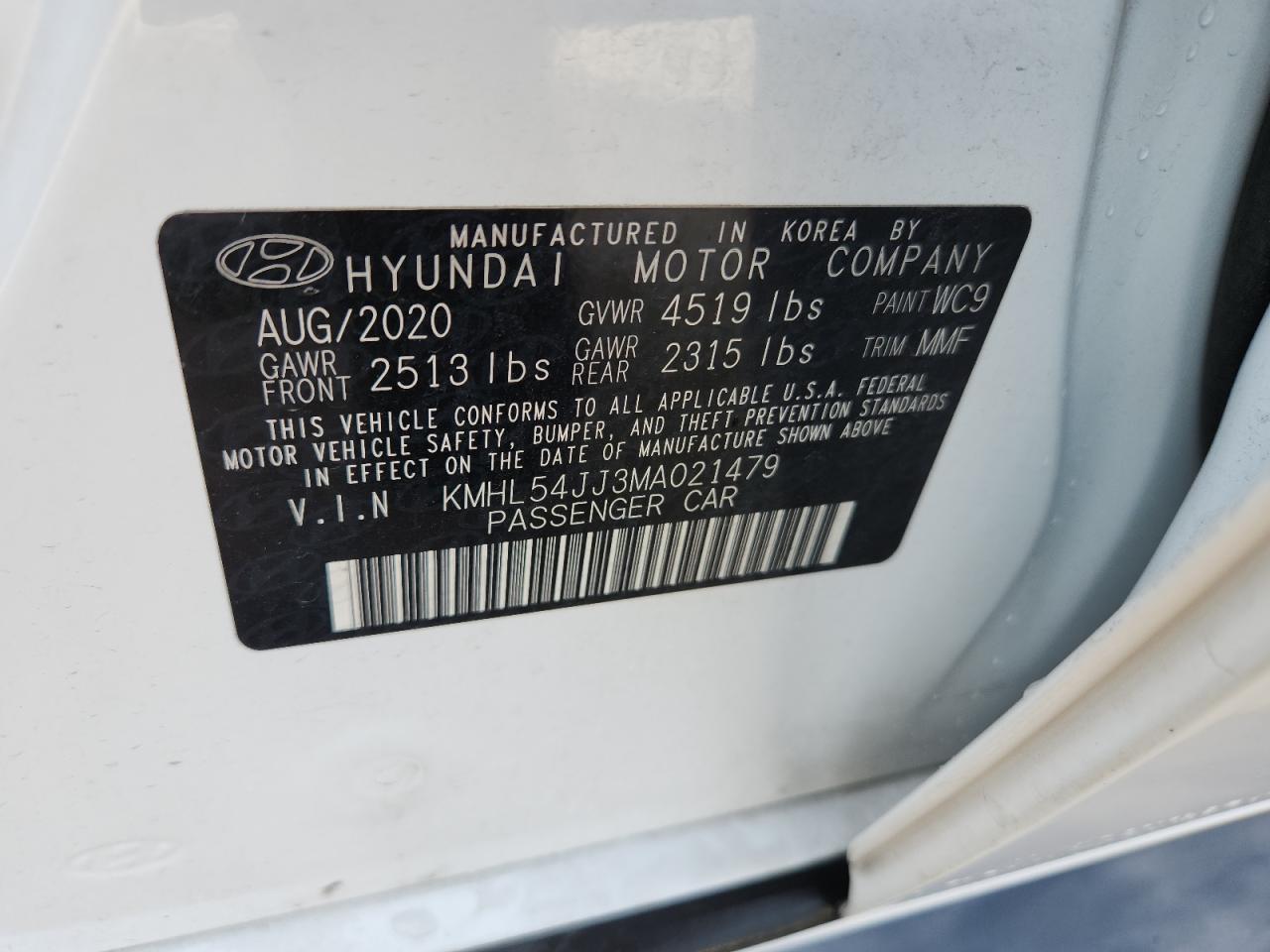 2021 Hyundai Sonata Hybrid VIN: KMHL54JJ3MA021479 Lot: 84736365
