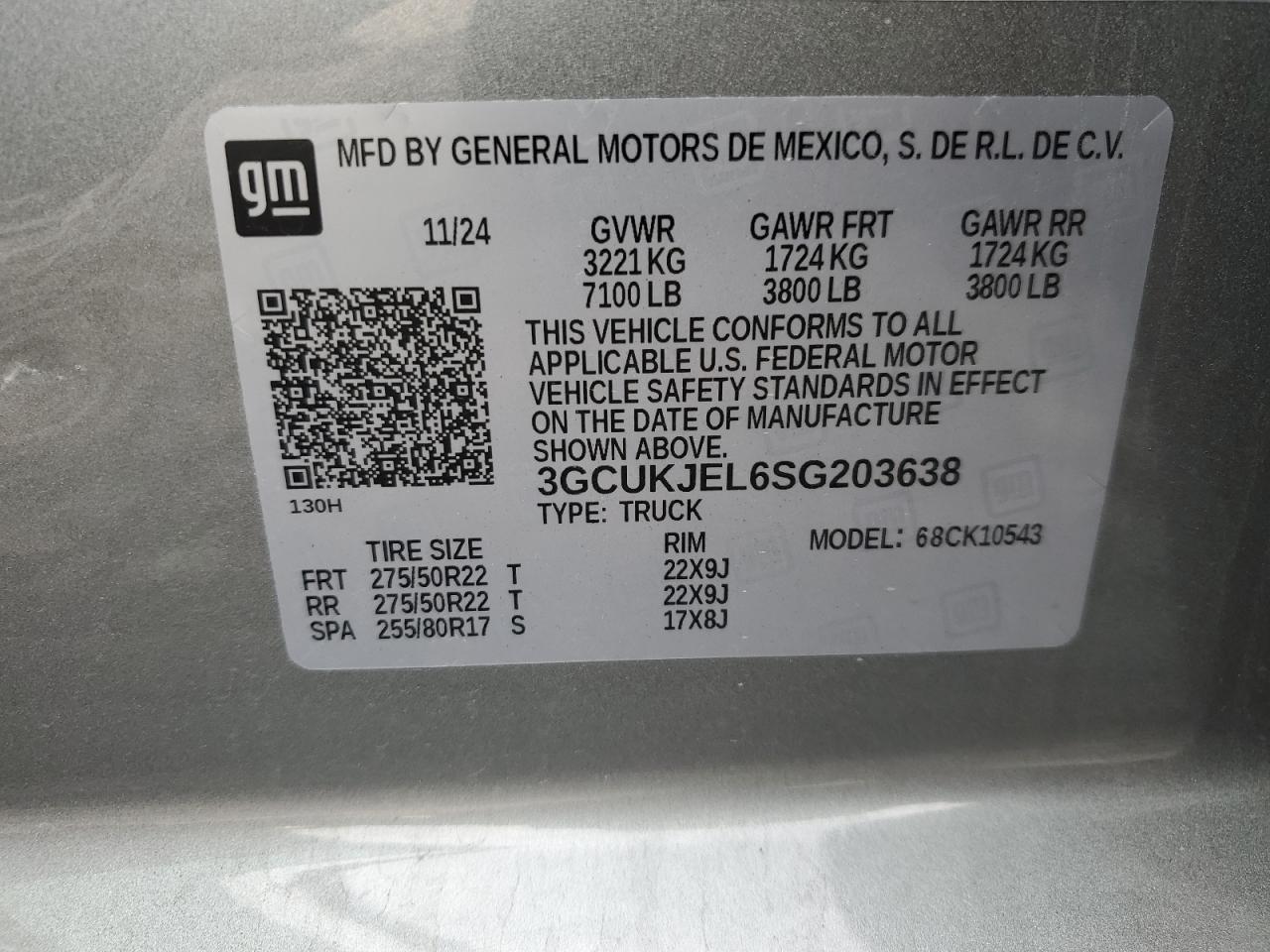 2025 Chevrolet Silverado K1500 High Country VIN: 3GCUKJEL6SG203638 Lot: 85888395