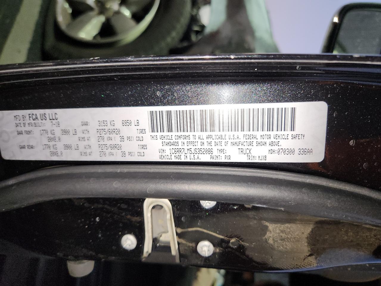 2018 Ram 1500 Slt VIN: 1C6RR7LM5JS352086 Lot: 90354215