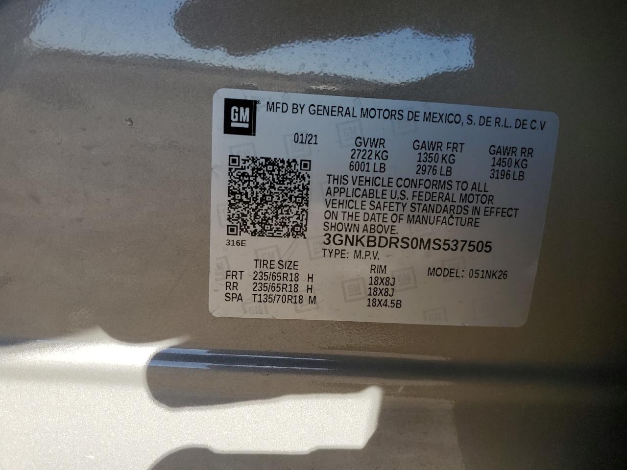 2021 Chevrolet Blazer 3Lt VIN: 3GNKBDRS0MS537505 Lot: 87278975