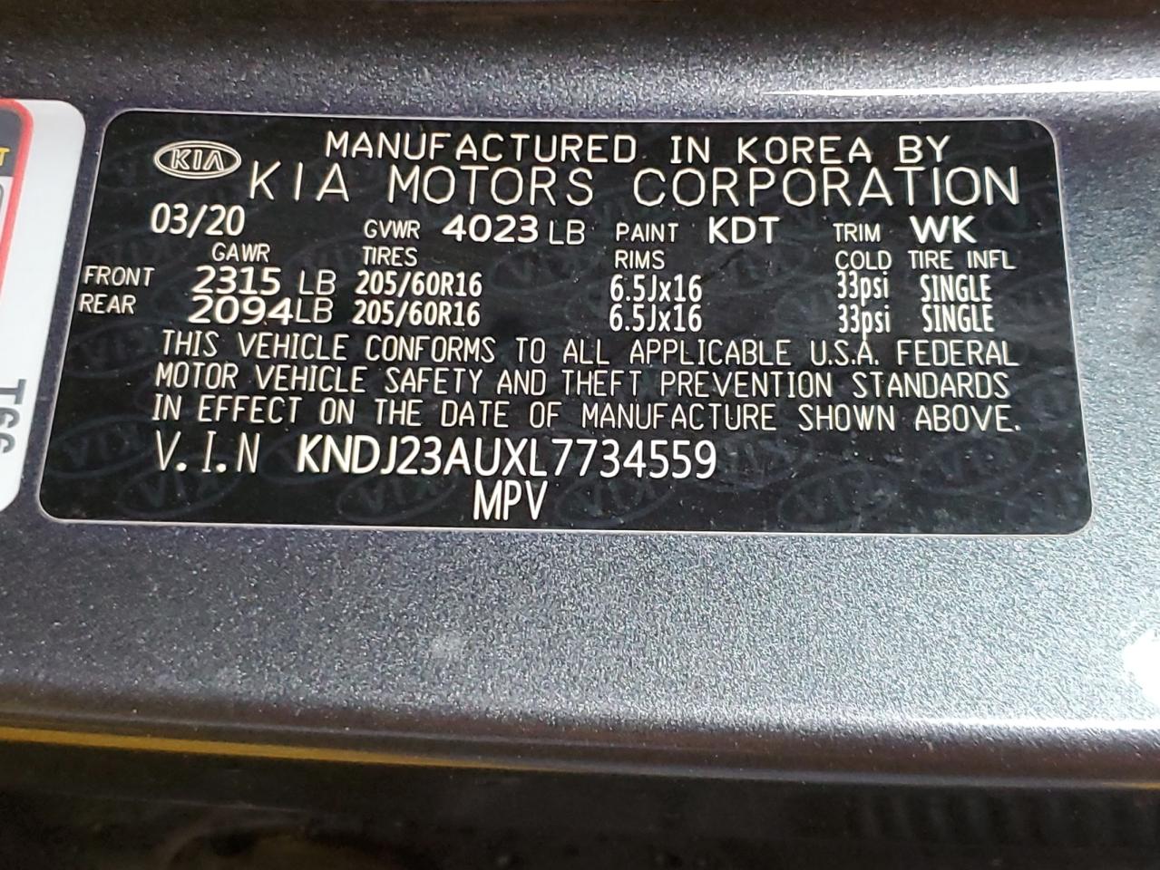 2020 Kia Soul Lx VIN: KNDJ23AUXL7734559 Lot: 84912855