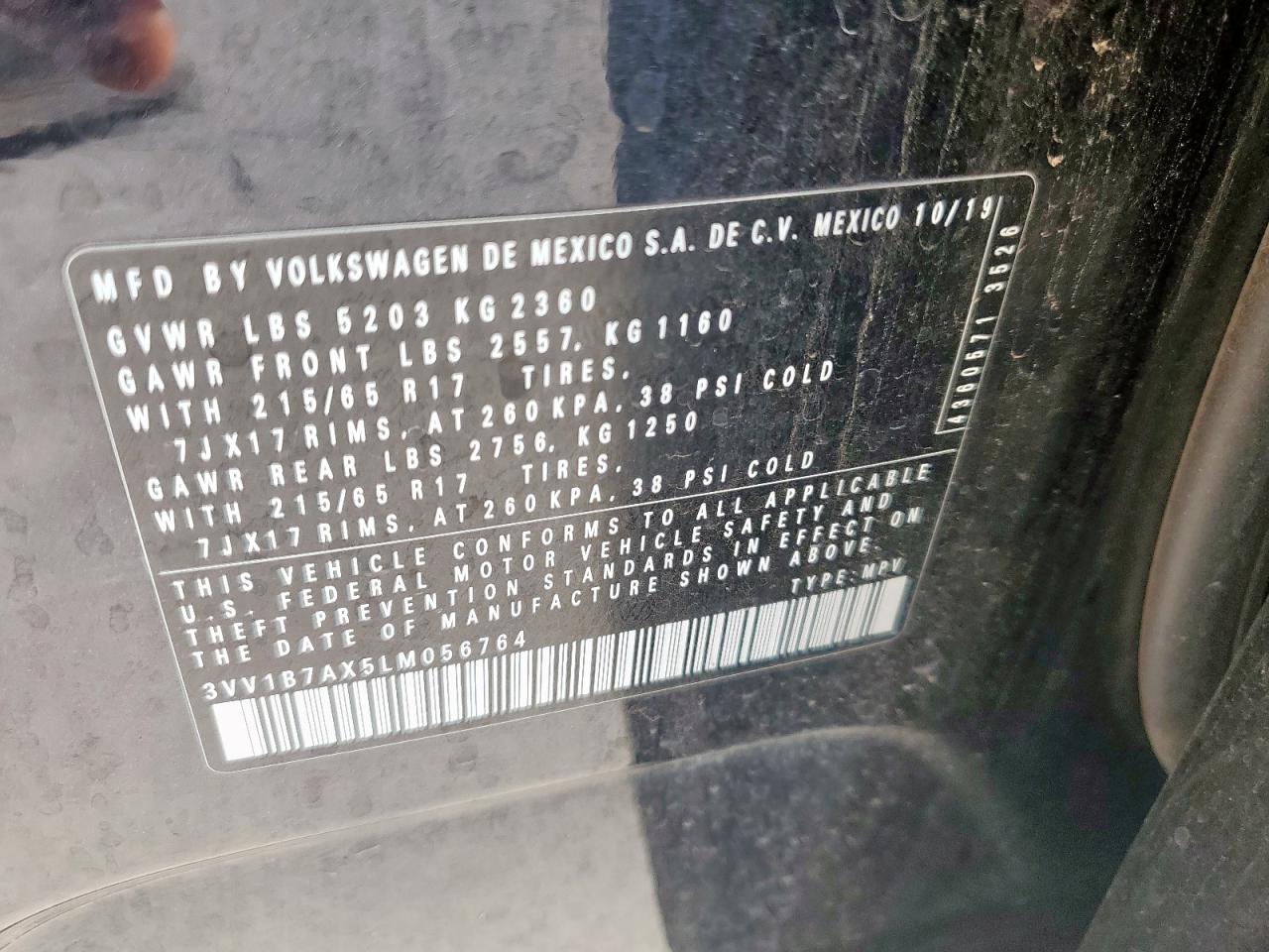 2020 Volkswagen Tiguan S VIN: 3VV1B7AX5LM056764 Lot: 83928425