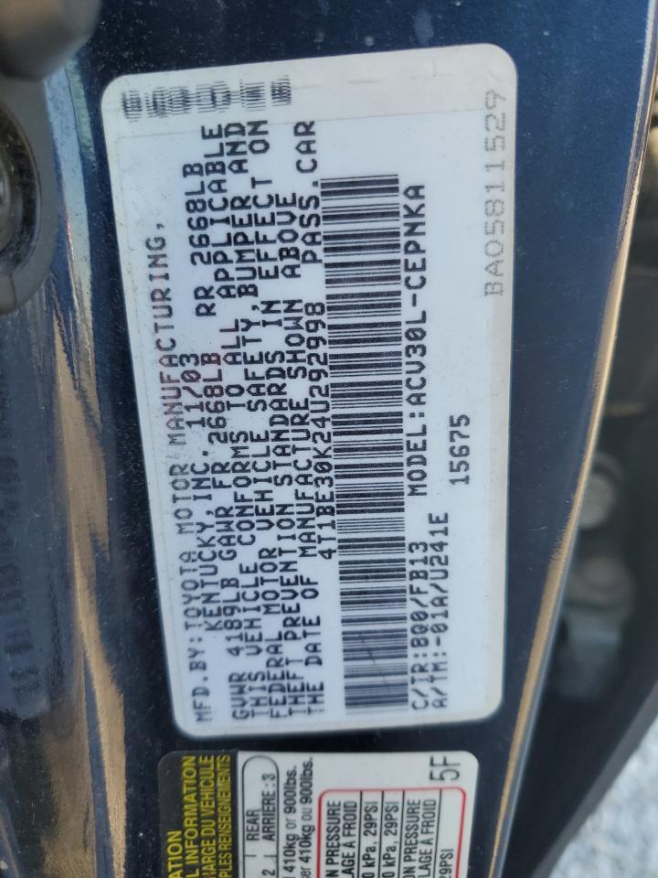 2004 Toyota Camry Le VIN: 4T1BE30K24U292998 Lot: 82264395