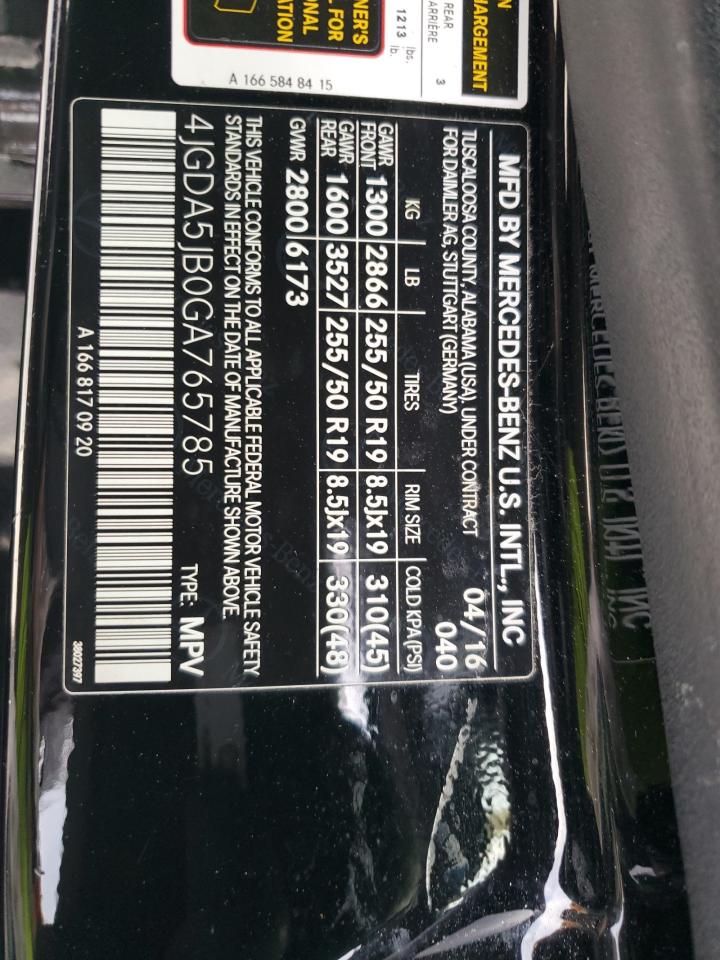 2016 Mercedes-Benz Gle 350 VIN: 4JGDA5JB0GA765785 Lot: 84603055