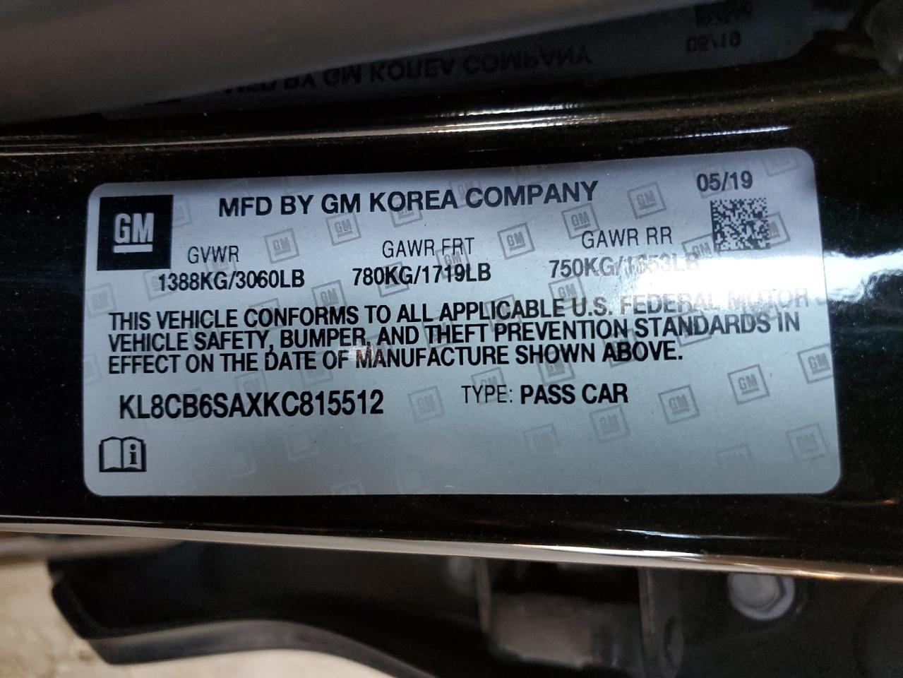 2019 Chevrolet Spark Ls VIN: KL8CB6SAXKC815512 Lot: 84271055