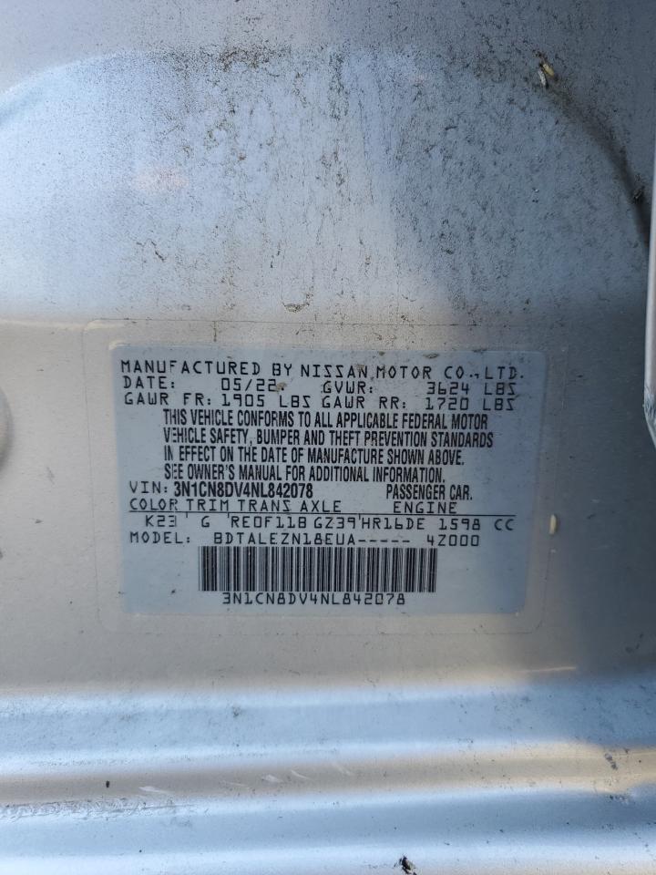 2022 Nissan Versa S VIN: 3N1CN8DV4NL842078 Lot: 86097785