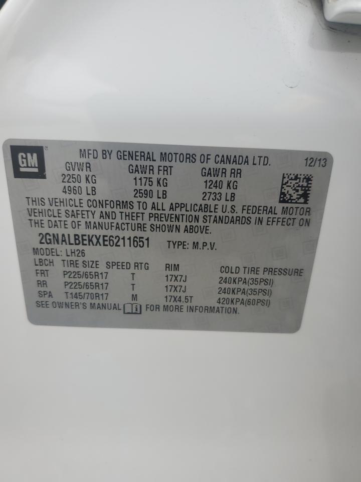 2014 Chevrolet Equinox Lt VIN: 2GNALBEKXE6211651 Lot: 86133815