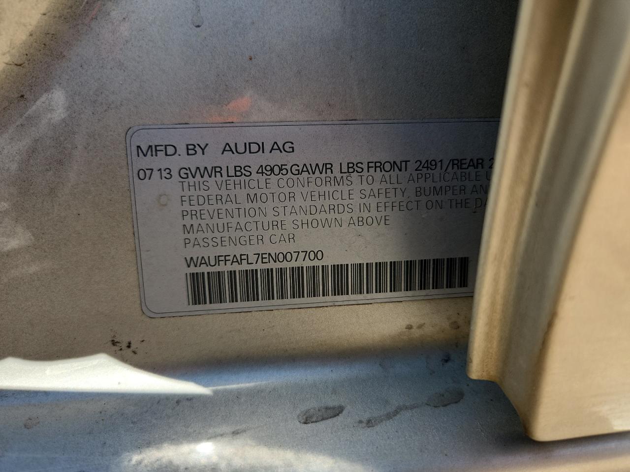 2014 Audi A4 Premium Plus VIN: WAUFFAFL7EN007700 Lot: 90829185