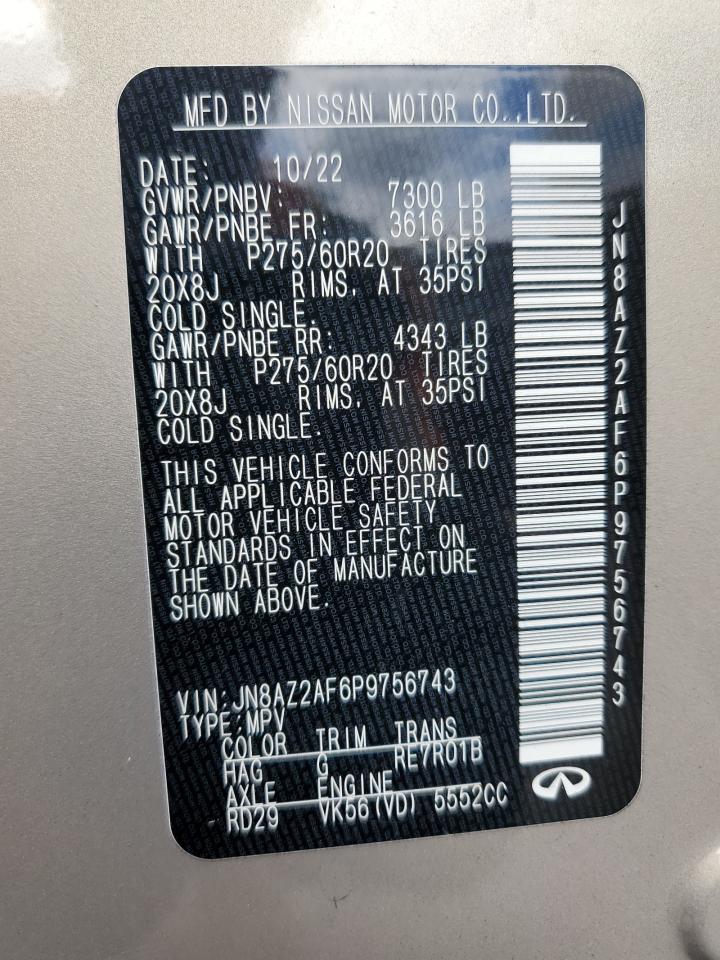 2023 Infiniti Qx80 Luxe VIN: JN8AZ2AF6P9756743 Lot: 84467685