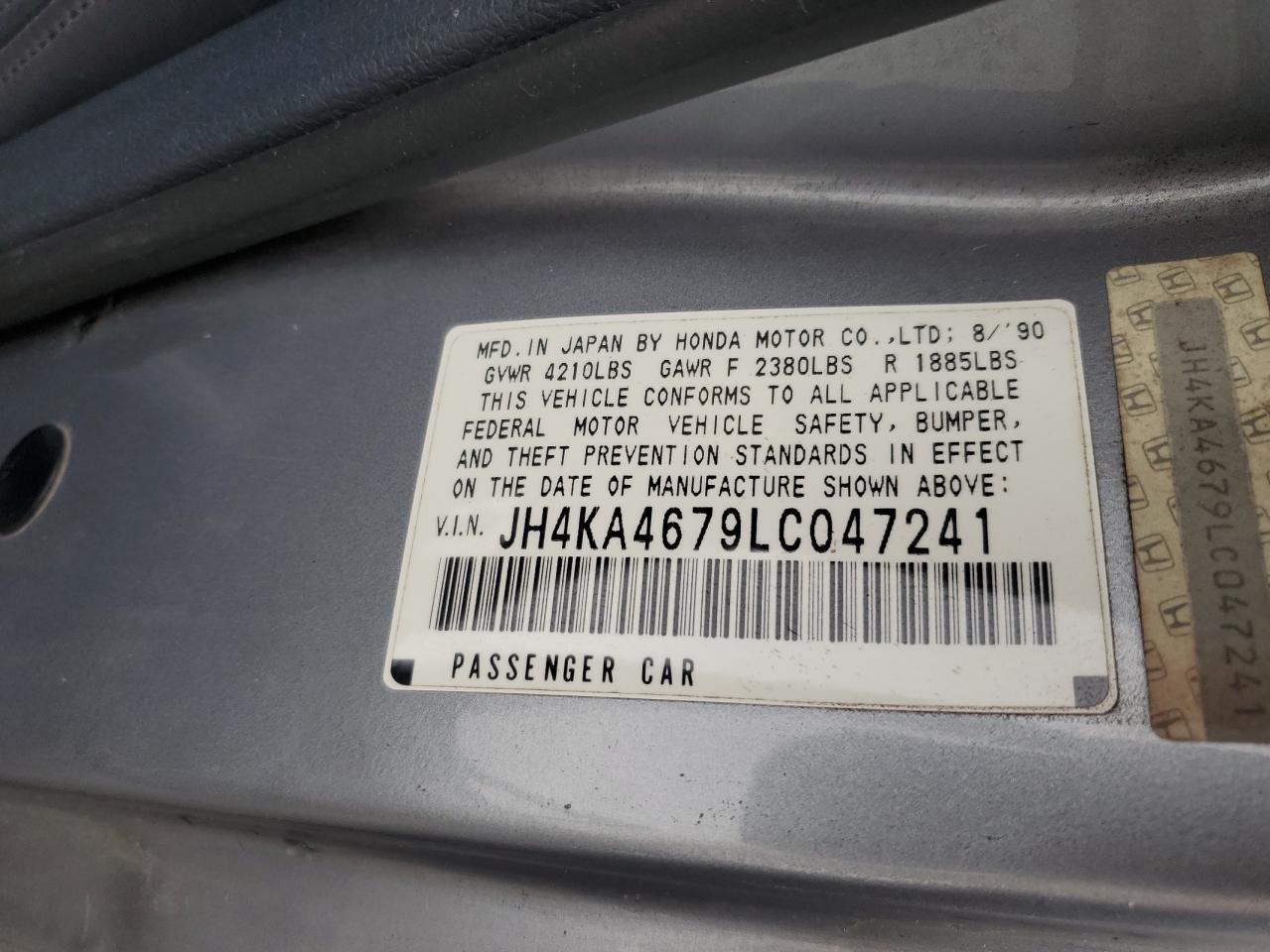 1990 Acura Legend Ls VIN: JH4KA4679LC047241 Lot: 86464415