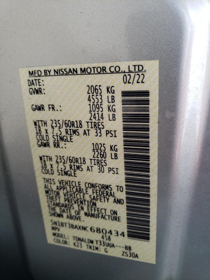 2022 Nissan Rogue Sv VIN: 5N1BT3BAXNC680434 Lot: 84655495