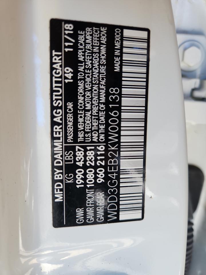 2019 Mercedes-Benz A 220 VIN: WDD3G4EB2KW006138 Lot: 82293935