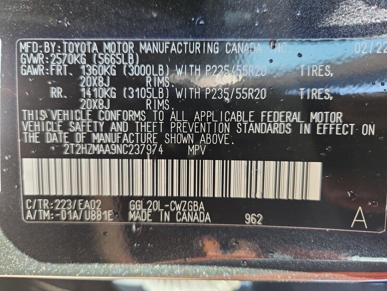 2022 Lexus Rx 350 VIN: 2T2HZMAA9NC237974 Lot: 85829095