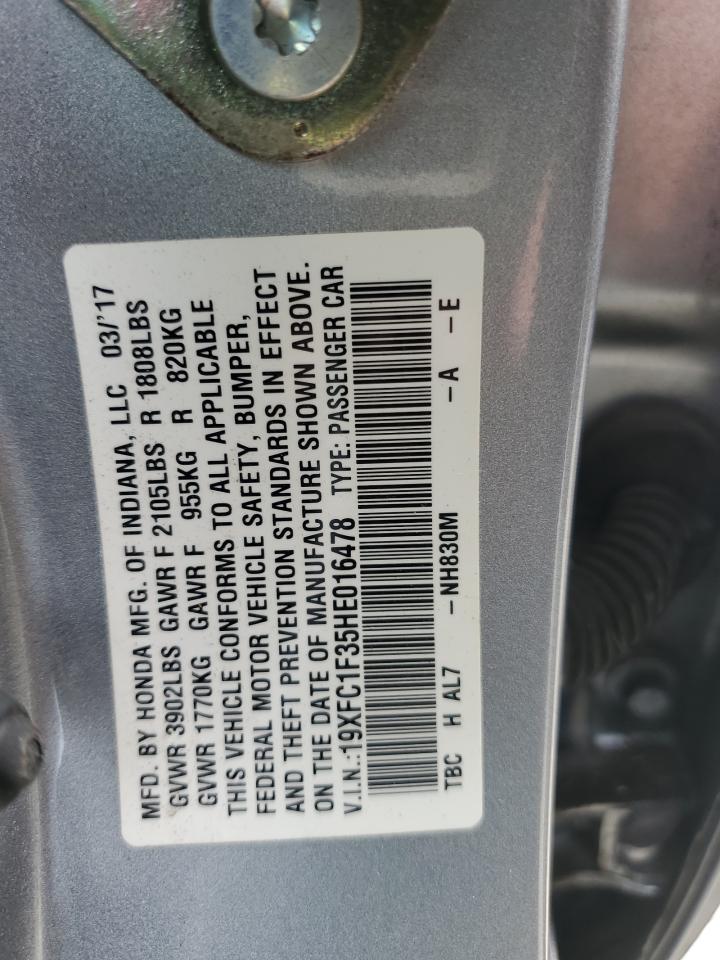 2017 Honda Civic Ex VIN: 19XFC1F35HE016478 Lot: 85691855