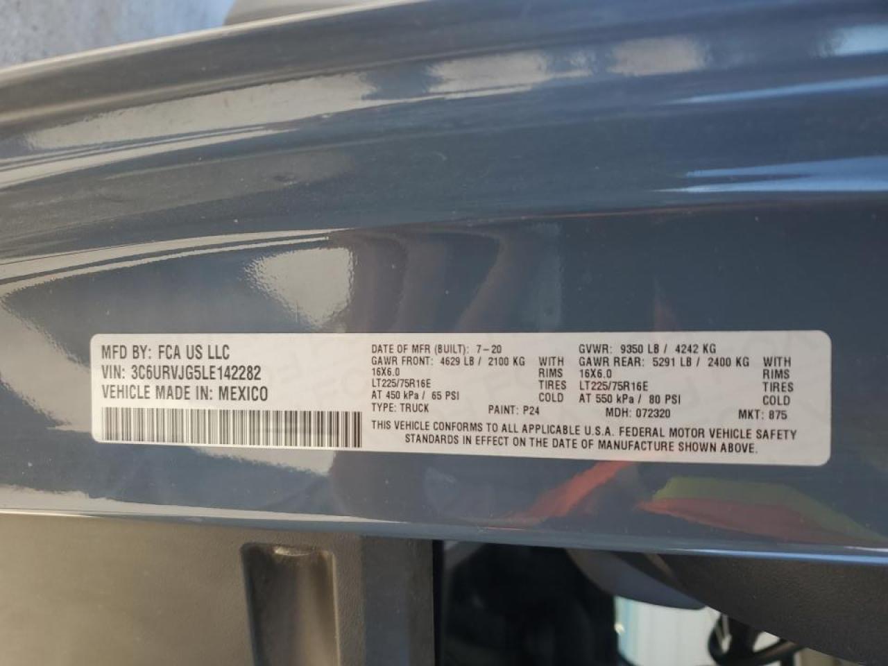 2020 Ram Promaster 3500 Delivery Van VIN: 3C6URVJG5LE142282 Lot: 84751015