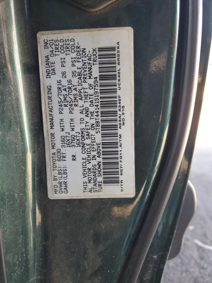 2001 Toyota Tundra Access Cab VIN: 5TBBT44141S197594 Lot: 87216325