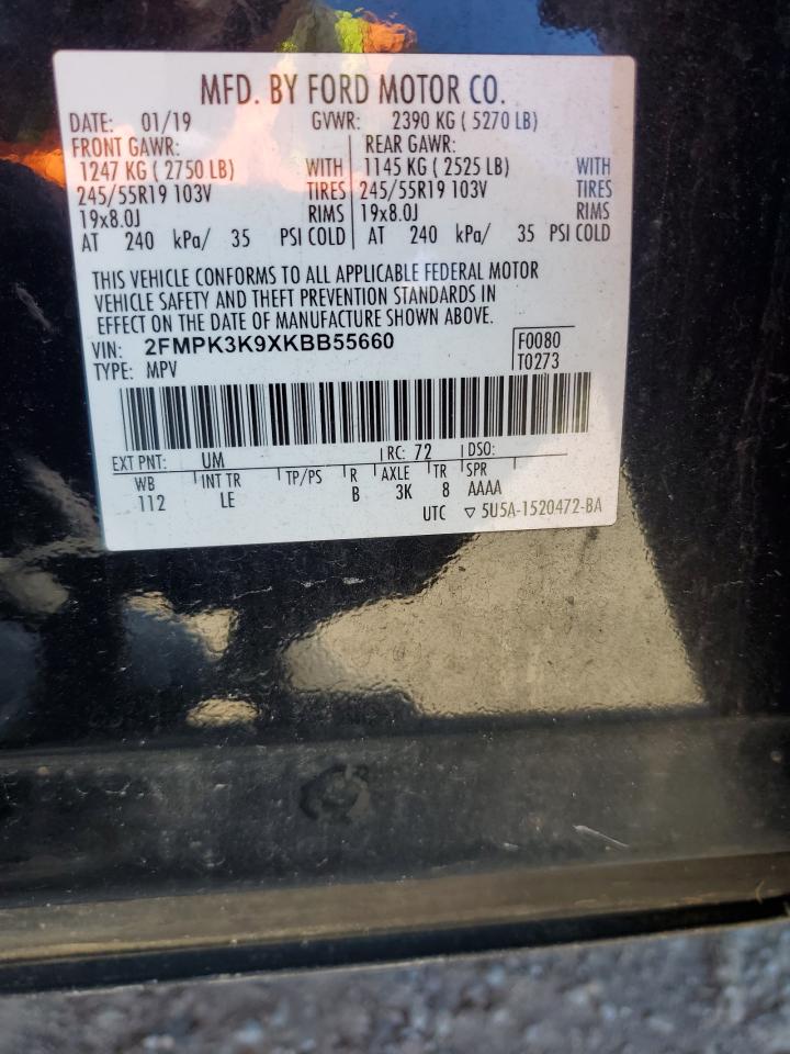 2019 Ford Edge Titanium VIN: 2FMPK3K9XKBB55660 Lot: 91086185