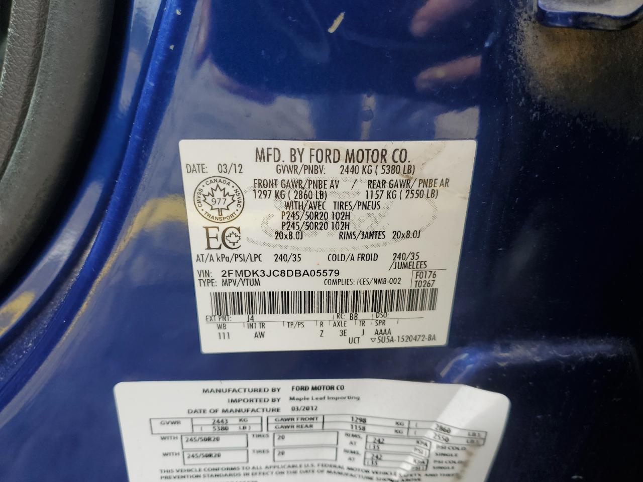 2013 Ford Edge Sel VIN: 2FMDK3JC8DBA05579 Lot: 85295935