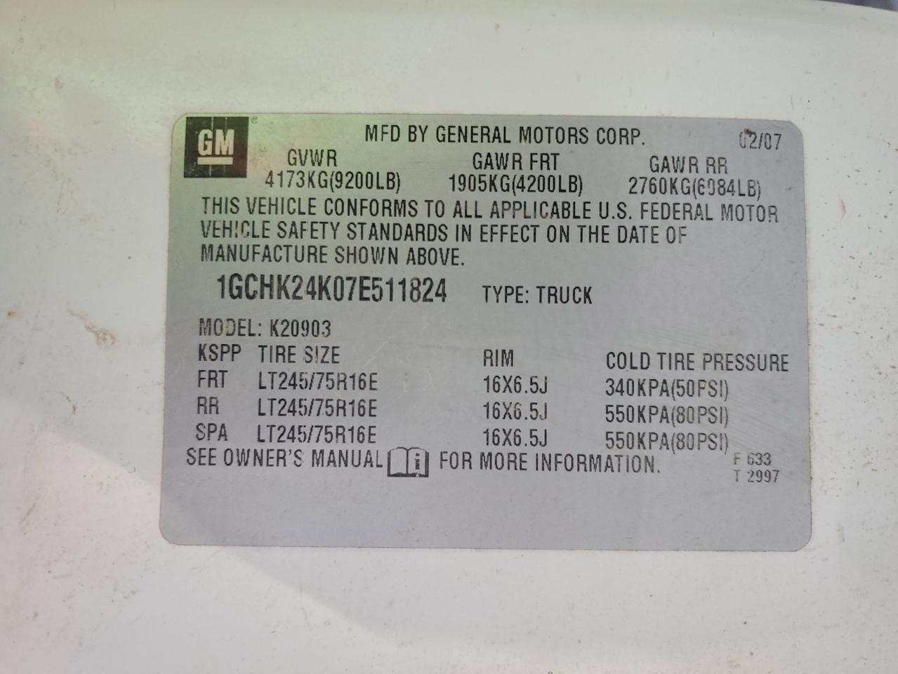 2007 Chevrolet Silverado K2500 Heavy Duty VIN: 1GCHK24K07E511824 Lot: 85600565