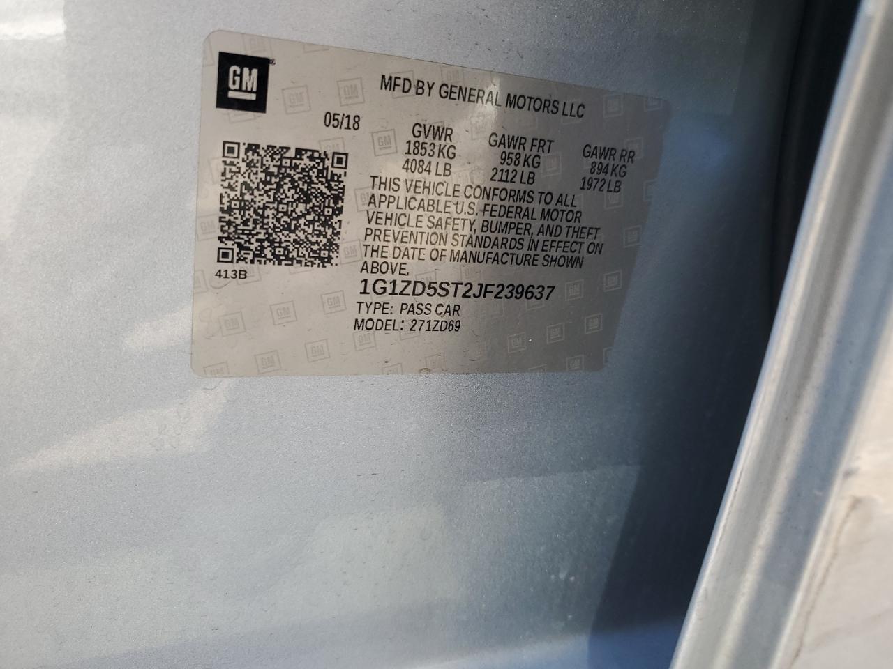 2018 Chevrolet Malibu Lt VIN: 1G1ZD5ST2JF239637 Lot: 84551585