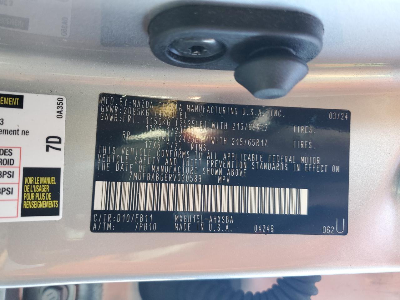 2024 Toyota Corolla Cross Se VIN: 7MUFBABG6RV030589 Lot: 89919285