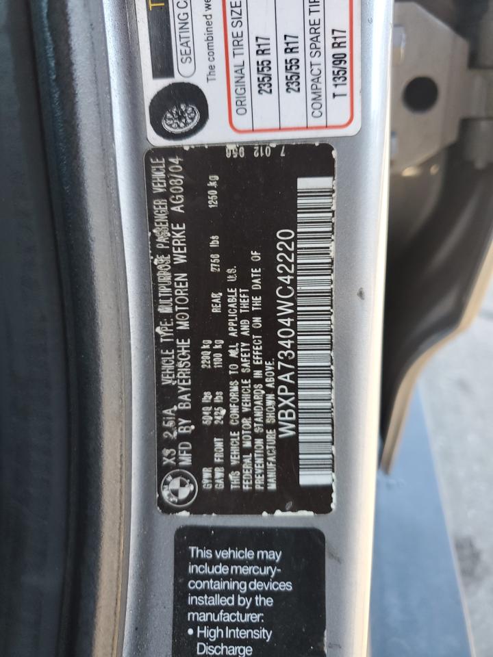 2004 BMW X3 2.5I VIN: WBXPA73404WC42220 Lot: 85002795