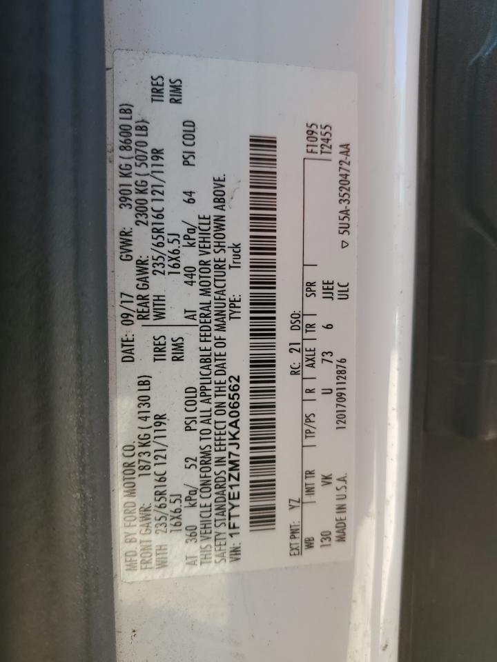 2018 Ford Transit T-150 VIN: 1FTYE1ZM7JKA06562 Lot: 85761005