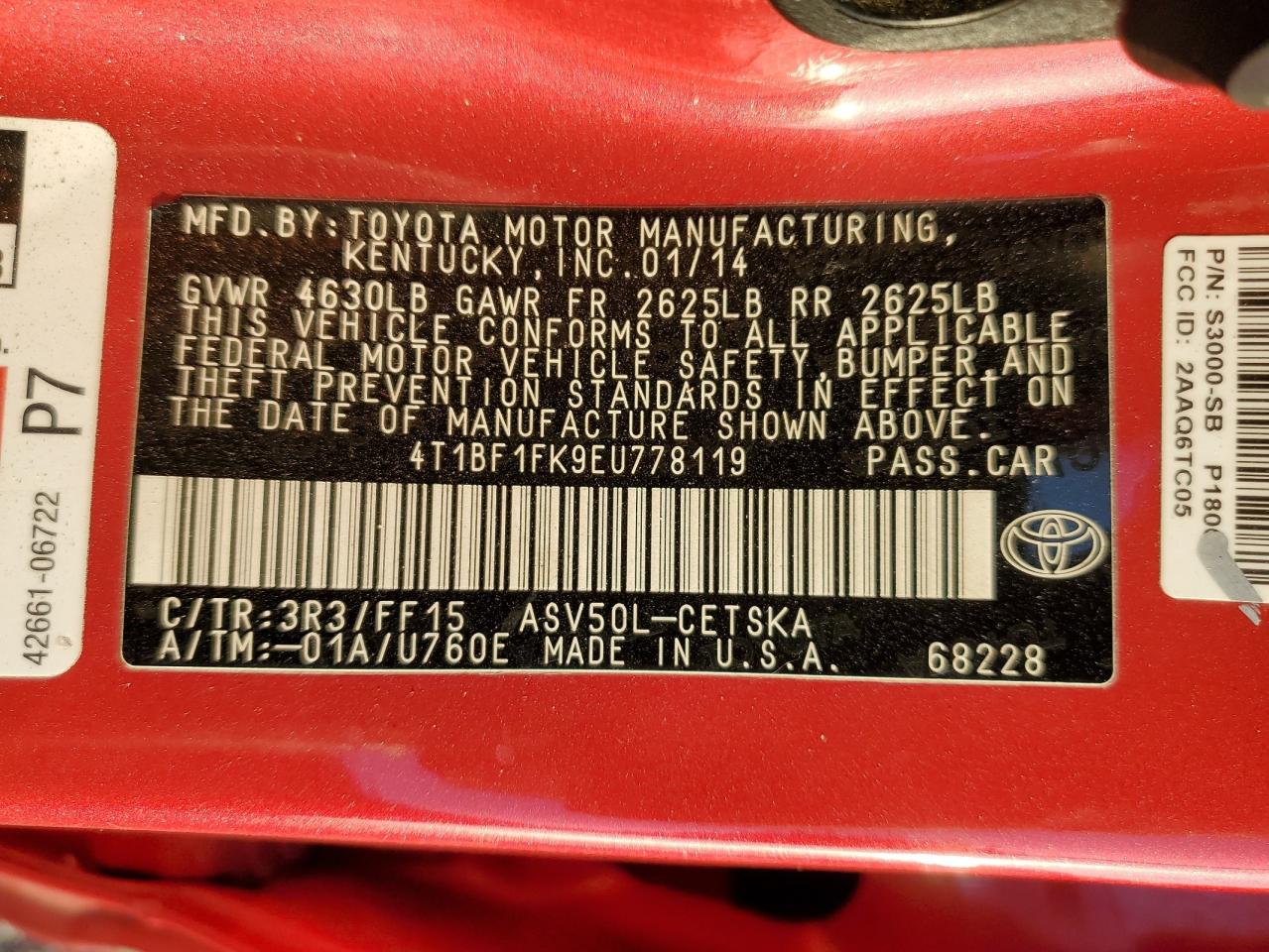 2014 Toyota Camry L VIN: 4T1BF1FK9EU778119 Lot: 81906225