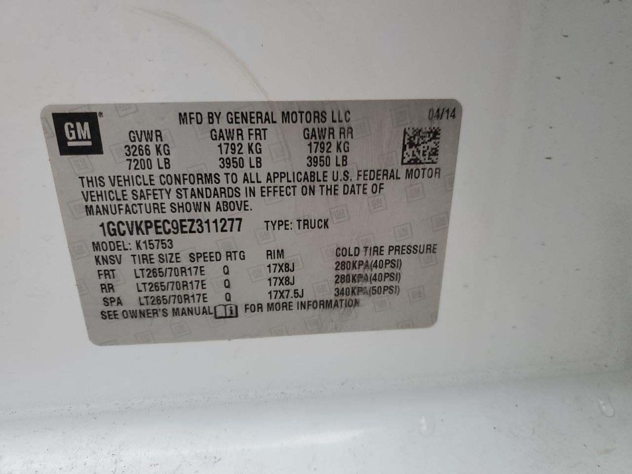 2014 Chevrolet Silverado K1500 VIN: 1GCVKPEC9EZ311277 Lot: 87067545